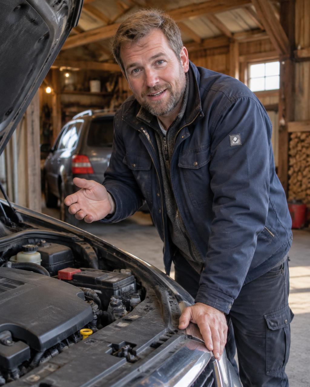 Bilselger som viser motoren på en familiebil